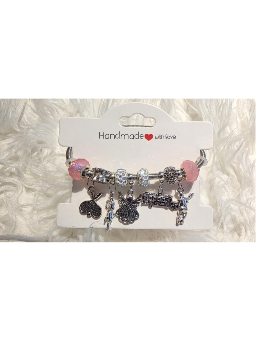 Handmade Charm Bracelet: Acrylic, Resin Beads, Metal Alloy Charms, Golden Snake